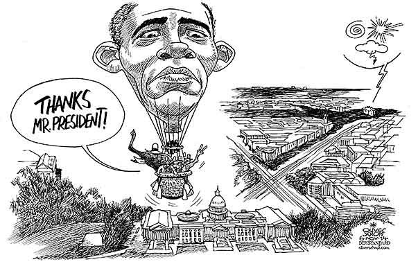 Oliver Schopf, editorial cartoons from Austria, cartoonist from Austria, Austrian illustrations, illustrator from Austria, editorial cartoon politics politician International, Cartoon Arts International, New York Times Syndicate, Cagle cartoon 2014 USA MIDTERM ELECTIONS GOP REPUBLICANS BALLOON WINNER OBAMA WASHINGTON AERIAL VIEW CAPITOL LIFT OFF  

