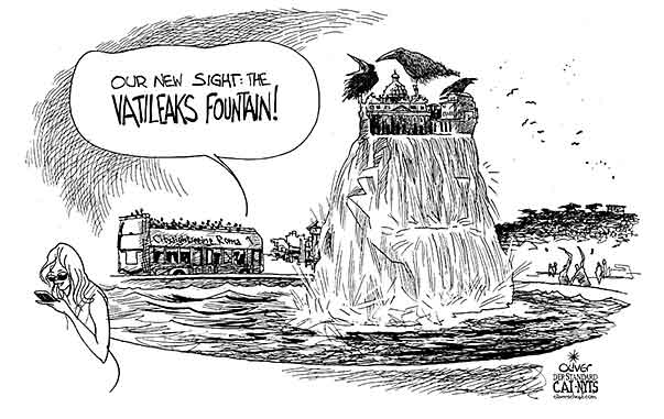 Oliver Schopf, editorial cartoons from Austria, cartoonist from Austria, Austrian illustrations, illustrator from Austria, editorial cartoon miscellaneous  2012 VATICAN VATILEAKS FOUNTAIN  RAVENS SIGHTSEEING ROME BUTLER SCANDAL CORRESPONDENCE 
