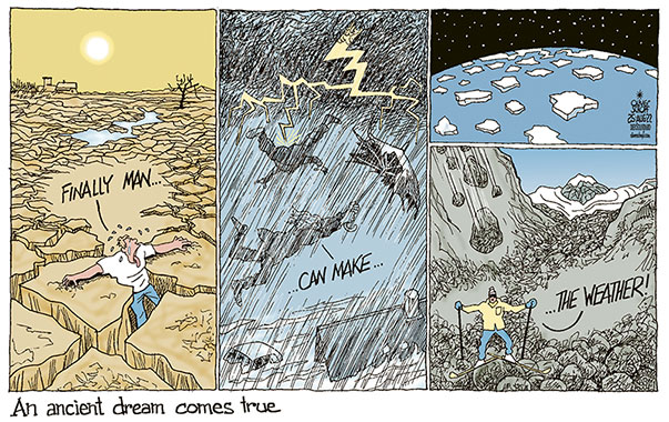 Oliver Schopf, editorial cartoons from Austria, cartoonist from Austria, Austrian illustrations, illustrator from Austria, editorial cartoon politics politician International, Cartoon Arts International, 2022: CLIMATE WEATHER HEAT DROUGHT ARIDITY STORM LIGHTNING RAIN FLOOD ICE MELTING GLACIER DREAM
 

