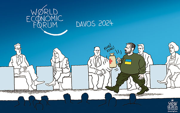 Oliver Schopf, editorial cartoons from Austria, cartoonist from Austria, Austrian illustrations, illustrator from Austria, editorial cartoon politics politician International, Cartoon Movement, CartoonArts International 2024: WORLD ECONOMIC FORUM DAVOS ZELENSKYY UKRAINE HELP MONEY DONATION











