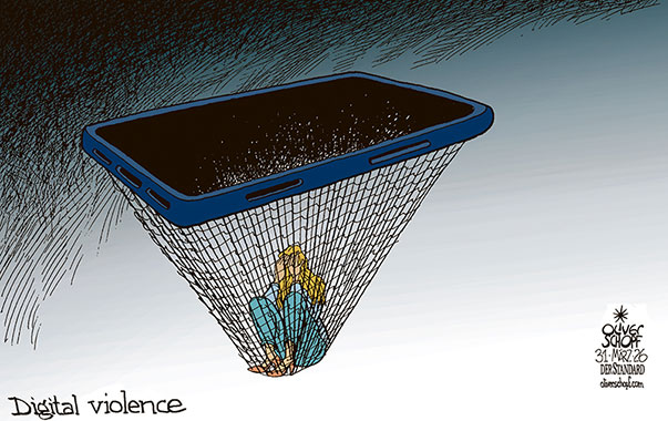 Oliver Schopf, editorial cartoons from Austria, cartoonist from Austria, Austrian illustrations, illustrator from Austria, editorial cartoon politics politician International, Cartoon Movement, @oliverschopf.bsky.social 2026: WOMEN FEMALES DIGITAL VIOLENCE DEEPFAKE NET INTERNET COLLIEN FERNANDES ULMEN DER SPIEGEL
 




 





 




























