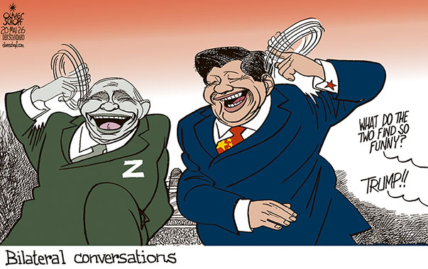 Oliver Schopf, editorial cartoons from Austria, cartoonist from Austria, Austrian illustrations, illustrator from Austria, editorial cartoon politics politician International, Cartoon Movement, @oliverschopf.bsky.social 2026: CHINA PUTIN VISIT XI JINPING BILATERAL TALKS  CONVERSATIONS LAUGHING TRUMP FRIENDS
 

 




 





 




























