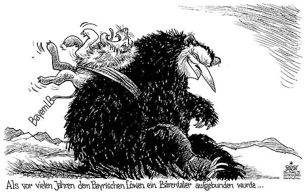  Oliver Schopf, politischer Karikaturist aus Österreich, politische Karikaturen, Illustrationen Archiv politische Karikatur Deutschland 2015 BAYERN BAYERNLB LOEWE BAER EINEN BAEREN AUFBINDEN JOERG HAIDER BAERENTAL HYPO ALPE ADRIA HETA VERLUST MILLIARDEN 

  
  