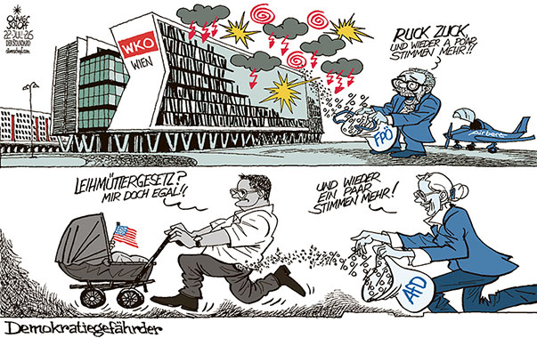 Oliver Schopf, politischer Karikaturist aus Österreich, politische Karikaturen aus Österreich, Karikatur Cartoon Illustrationen Politik Politiker Deutschland @oliverschopf.bsky.social 2026: JENS SPAHN CDU FRAKTIONSCHEF RÜCKTRITT LEIHMUTTER LEIHMÜTTERGESETZ AFD ALICE WEIDEL UMFRAGEN STIMMEN PROZENTE WKO WIEN WALTER RUCK POSTENSCHACHER VETTERNWIRTSCHAFT DEMOKRATIE DEMOKRATIEGEFÄHRDER KICKL FPÖ AIRBERT FLUGZEUG


























