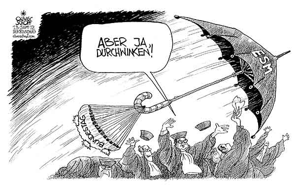 Oliver Schopf, politischer Karikaturist aus Österreich, politische Karikaturen aus Österreich, Karikatur Illustrationen Politik Politiker Deutschland 2012 ESM RETTUNGSSCHIRM BUNDESVERFASSUNGSGERICHT KARLSRUHE RICHTER VOSSKUHLE BUNDESTAG BREMSSCHIRM