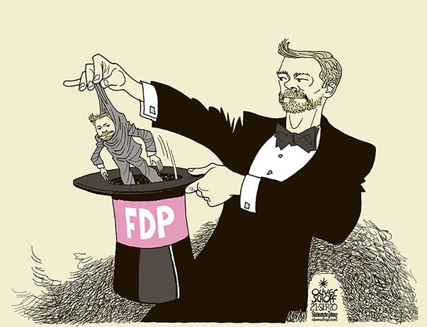  Oliver Schopf, politischer Karikaturist aus Österreich, politische Karikaturen, Illustrationen Archiv politische Karikatur Deutschland Parteien FDP
   2020 FDP CHRISTIAN LINDNER PARTEITAG NEUERFINDEN ERNEUERUNG MAGIER HUT ZAUBERN KANINCHEN 
 