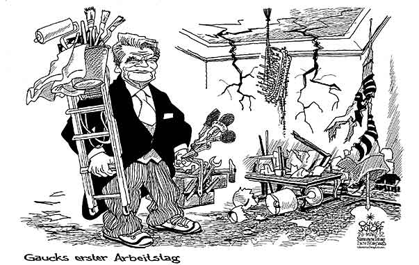  
Oliver Schopf, editorial cartoons from Austria, cartoonist from Austria, Austrian illustrations, illustrator from Austria, editorial cartoon
Europe EU eu germany 2012: GAUCK PRESIDENT BERLIN BELLEVUE PALACE START CLEANING OFFICE  

