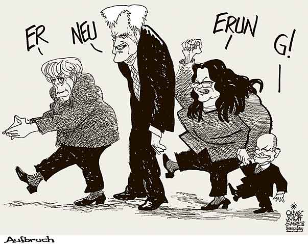  Oliver Schopf, politischer Karikaturist aus Österreich, politische Karikaturen, Illustrationen Archiv politische Karikatur Deutschland 2018 SPD MITGLIEDERENTSCHEID CDU CSU MERKEL SEEHOFER NAHLES SCHOLZ GROKO ERNEUERUNG AUFBRUCH  
