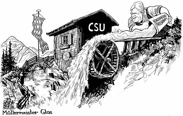 Oliver Schopf, editorial cartoons from Austria, cartoonist from Austria, Austrian illustrations, illustrator from Austria, editorial cartoon Germany 2009: cdu glos economic stimulus water on the mill
 width=