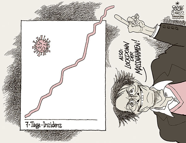 Oliver Schopf, politischer Karikaturist aus Österreich, politische Karikaturen aus Österreich, Karikatur Cartoon Illustrationen Politik Politiker Deutschland, Süddeutsche Zeitung, Meinung, Seite 4, 2022: 
CORONAVIRUS PANDEMIE SARS-CoV-2 COVID-19 LOCKDOWN MASSNAHMEN LOCKERUNGEN KARL LAUTERBACH GESUNDHEITSMINISTER 7-TAGE-INZIDENZ FALLZAHLEN KURVE DREHEN QUER ANSICHT ANSICHTSSACHE




