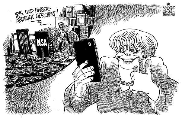  Oliver Schopf, politischer Karikaturist aus Österreich, politische Karikaturen, Illustrationen Archiv politische Karikatur Deutschland 2014 MERKEL CHAOS COMPUTER CLUB 31C3 KONGRESS HAMBURG INTERNET HACKER IRISERKENNUNG FINGERABDRUCK HANDY CLOUD SELFIE NSA


  