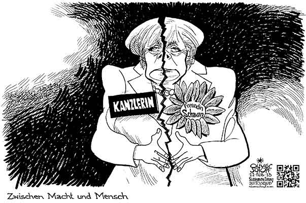 Oliver Schopf, politischer Karikaturist aus Österreich, politische Karikaturen aus Österreich, Karikatur Illustrationen Politik Politiker Europa 2013 MERKEL ANGELA SCHAVAN ANNETTE BILDUNGSMINISTERIN RUECKTRITT ZERRISSEN MACHT KANZLERIN
