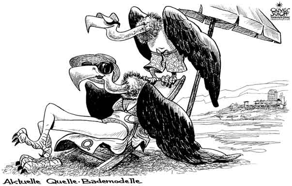  Oliver Schopf, politischer Karikaturist aus Österreich, politische Karikaturen aus Österreich, Karikatur Illustrationen politische Karikaturen Politik Politiker Deutschland 2009: aktuell quelle-bademodelle deutschland, kaufhaus quelle, insolvenz, pleite, pleitegeier, baden, bademodelle, badehose, bikini, strand
  