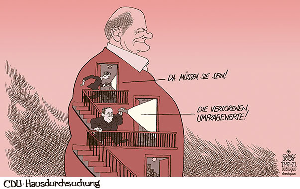 Oliver Schopf, politischer Karikaturist aus Österreich, politische Karikaturen aus Österreich, Karikatur Cartoon Illustrationen Politik Politiker Deutschland 2021: BUNDESTAGSWAHL SPD OLAF SCHOLZ CDU ARMIN LASCHET FRIEDRICH MERZ HAUSDURCHSUCHUNG RAZZIA FINANZMINISTERIUM STAATSANWALTSCHAFT OSANBRÜCK STIEGENHAUS TÜRE DURCHLEUCHTEN UMFRAGEWERTE 


