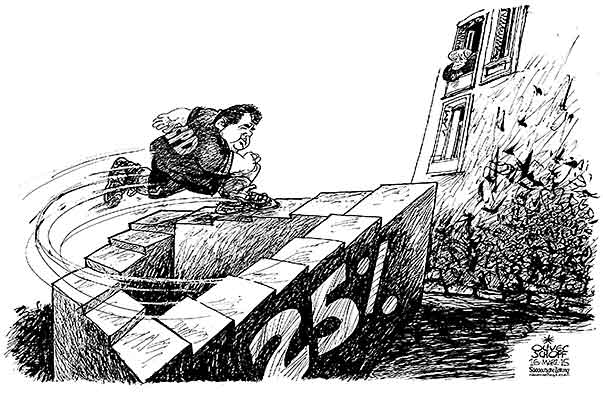  Oliver Schopf, politischer Karikaturist aus Österreich, politische Karikaturen, Illustrationen Archiv politische Karikatur Deutschland 
2015 SPD SIGMAR GABRIEL POLITBAROMETER UMFRAGEN 25 PROZENT PENROSE TREPPE UNMOEGLICHE FIGUR MC ESCHER MERKEL STIEGE LAUFEN SPORT   
