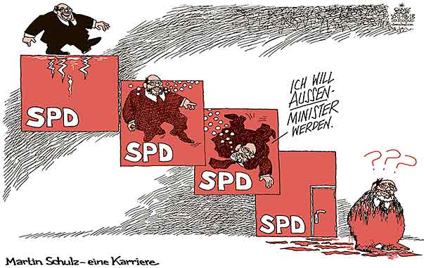  Oliver Schopf, politischer Karikaturist aus Österreich, politische Karikaturen, Illustrationen Archiv politische Karikatur Deutschland 
2018 SPD MARTIN SCHULZ PARTEIVORSITZ AUSSENMINISTER KARRIERE VERSINKEN TAUCHEN 
