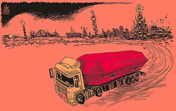  
Oliver Schopf, editorial cartoons from Austria, cartoonist from Austria, Austrian illustrations, illustrator from Austria, editorial cartoon politics politician Germany, Cartoon Arts International, New York Times Syndicate, Cagle cartoon 2016: TERROR ASSAULT ATTACK BERLIN TRUCK SEMI TRAILER TRUCK TRACTOR COFFIN CHRISTMAS MARKET 

