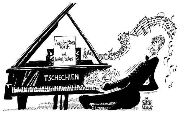  Oliver Schopf, politischer Karikaturist aus Österreich, politische Karikaturen, Illustrationen Archiv politische Karikatur Europa Politik & Gesellschaft  2017 TSCHECHIEN PARLAMENTSWAHLEN ANDREJ BABIS PIANIST KLAVIER AUS DER NEUEN WELT DVOŘAK RECHTSRUCK 
 
