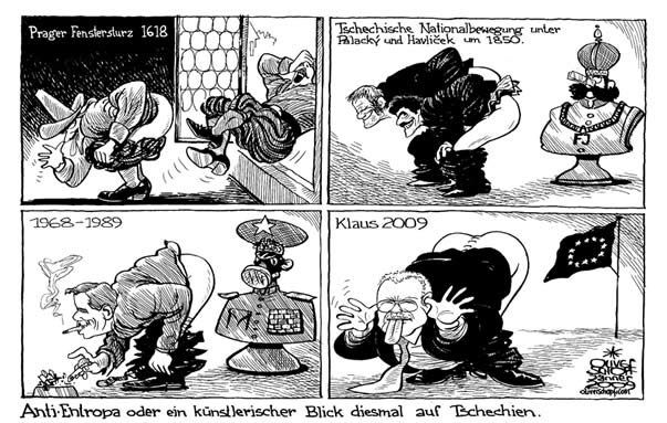 Oliver Schopf, politischer Karikaturist aus Österreich, politische Karikaturen aus Österreich, Karikatur Illustrationen Europa 2009:anti-entropa oder ein künstlerischer blick diesmal auf tschechien
 eu europäische union Entropa, tschechien, prager fenstersturz, palacký, havlicek, vaclav havel, vaclav klaus, popo Politik Politiker 
   