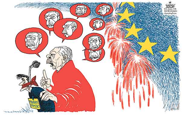  Oliver Schopf, politischer Karikaturist aus Österreich, politische Karikaturen, Illustrationen Archiv politische Karikatur Europa Türkei eu tuerkei 2017 TÜRKEI ERDOGAN REDEFREIHEIT PRESSE MEDIEN EU STERNE EUROPA AUFTRITTE SPRECHBLASEN PLATZEN 