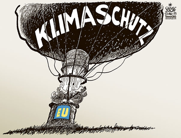  Oliver Schopf, politischer Karikaturist aus Österreich, politische Karikaturen, Illustrationen Archiv politische Karikatur Europa Klima und Umwelt
 2019 EU EUROPA KLIMASCHUTZ ZIELE MASSNAHMEN BALLON HEISSE LUFT PAROLEN WORTHÜLSEN

