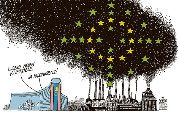 Oliver Schopf, politischer Karikaturist aus Österreich, politische Karikaturen aus Österreich, Karikatur Cartoon Illustrationen Politik Politiker Europa 2024: EU EUROPÄISCHE UNION KLIMAZIELE KLIMA UMWELT LUFT VERSCHMUTZUNG GREEN DEAL KOHLE STERNE FADENKREUZ 



 















