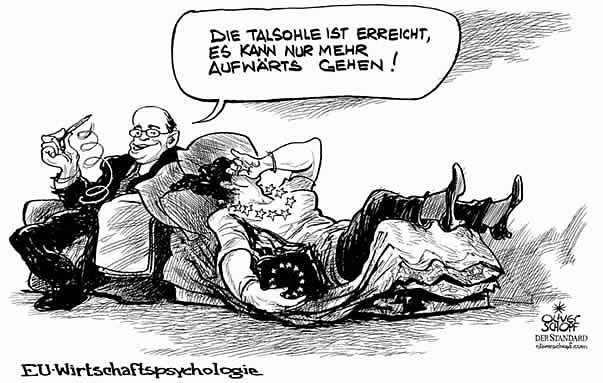  Oliver Schopf, politischer Karikaturist aus Österreich, politische Karikaturen aus Österreich, Karikatur Illustrationen Europa 2009: eu wirtschaftspsychologie die talsohle ist erreicht es kann nur mehr aufwärts gehen
eu, europäische union wirtschaftskommissar, fruehjahrskonjunkturgutachten, talsohle, psychologie, couch


   