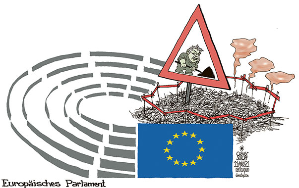 Oliver Schopf, politischer Karikaturist aus Österreich, politische Karikaturen aus Österreich, Karikatur Cartoon Illustrationen Politik Politiker Europa 2021: EU EUROPÄISCHES PARLAMENT LOGO VIKTOR ORBÁN RECHTSPARTEIEN LEGA LE PEN FPÖ NEUGRÜNDUNG EVP AUSTRITT BAUSTELLE VERKEHRSSCHILD UMBAUEN RECHTSAUSSEN  






