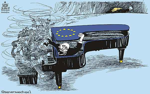  Oliver Schopf, politischer Karikaturist aus Österreich, politische Karikaturen, Illustrationen Archiv politische Karikatur Europa Russland 2017
EU MERKEL JUNCKER MACRON KLAVIER FLÜGEL PUTIN MUSIK SPIELEN KONZERT KLAVIATUR TRUMP 


