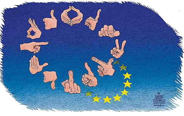  Oliver Schopf, politischer Karikaturist aus Österreich, politische Karikaturen, Illustrationen Archiv politische Karikatur Europa 
2015 EU STERNE HAND STINKEFINGER VAROUFAKIS PARTIELLE SONNENFINSTERNIS MERKEL RAUTE BÖHMERMANN JAUCH





