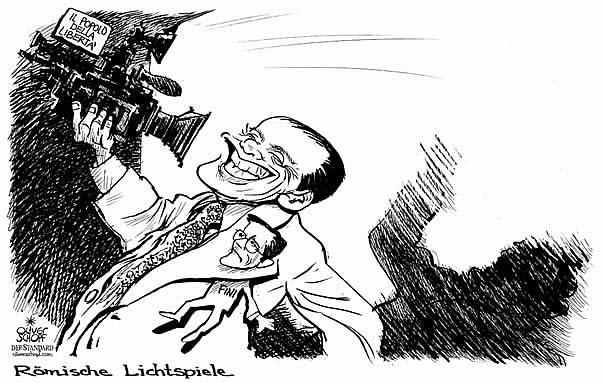  Oliver Schopf, politischer Karikaturist aus Österreich, politische Karikaturen aus Österreich, Karikatur Illustrationen Europa 2009: römische lichtspiele
eu, europäische union italien, berlusconi, fini, il populo della libertà, lichtspiele, tv-kamera Politik Politiker 


   