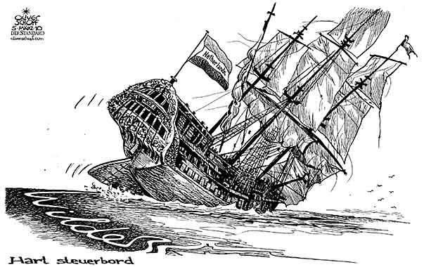 Oliver Schopf, politischer Karikaturist aus Österreich, politische Karikaturen aus Österreich, Karikatur Illustrationen Politik Politiker Europa 2010: niederlande geert wilders schiff steuerbord rechts abdrehen
