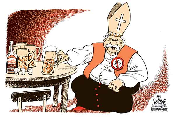 Oliver Schopf, editorial cartoons from Austria, cartoonist from Austria, Austrian illustrations, illustrator from Austria, editorial cartoon politics politician Europe 2012 
POLAND CHURCH BISHOP DRINK VODKA BEER ANTI-SEMITISM SUEDDEUTSCHE ZEITUNG   


