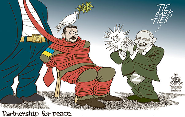 Oliver Schopf, politischer Karikaturist aus Österreich, politische Karikaturen aus Österreich, Karikatur Cartoon Illustrationen Politik Politiker Europa @oliverschopf.bsky.social 2025: UKRAINE FRIEDE DEAL TRUMP PUTIN SELENSKYJ TIE KRAWATTE FRIEDENSTAUBE FESSELN DIKTATFRIEDE PARTNERSHIP FOR PEACE







 



