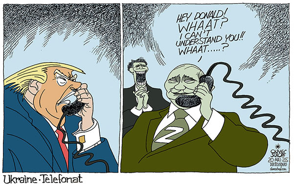 Oliver Schopf, politischer Karikaturist aus Österreich, politische Karikaturen aus Österreich, Karikatur Cartoon Illustrationen Politik Politiker Europa @oliverschopf.bsky.social 2025: UKRAINE KRIEG TRUMP PUTIN TELEFONIEREN TELEFONAT TELEFONHÖRER FRIEDE WAFFENSTILLSTAND VERHANDLUNGEN 







 



