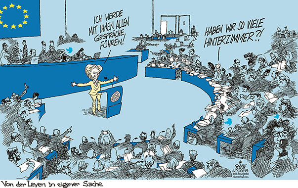  Oliver Schopf, politischer Karikaturist aus Österreich, politische Karikaturen, Illustrationen Archiv politische Karikatur Europäische Union 2019
EU STRASSBURG PARLAMENT URSULA VON DER LEYEN UVDL GESPRÄCHE BGEORDNETE HINTERZIMMER TWEET   
  