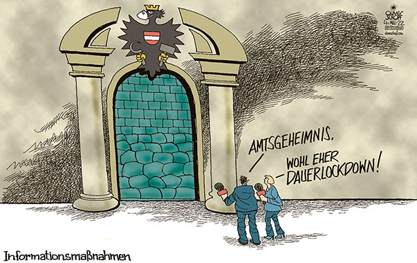 Oliver Schopf, politischer Karikaturist aus Österreich, politische Karikaturen aus Österreich, Karikatur Cartoon Illustrationen Politik Politiker Österreich 2022: INFORMATIONSFREIHEITSGESETZ AMTSGEHEIMNIS PORTAL MAUER VERSPERRT CORONA POANDEMIE LOCKDOWN BUNDESADLER MASKE MASSNAHMEN

  