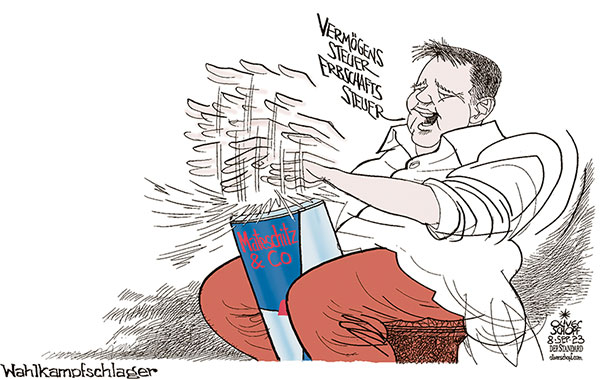 Oliver Schopf, politischer Karikaturist aus Österreich, politische Karikaturen aus Österreich, Karikatur Cartoon Illustrationen Politik Politiker Österreich 2023: SPÖ VERMÖGENSSTEUER ERBSCHAFTSSTEUER ANDREAS BABLER MATESCHITZ VERMÖGENDEN REICHEN MILLIONÄRE MILLIARDÄRE RED BULL DOSE ENERGYDRINK TROMMELN WAHLKAMPF















