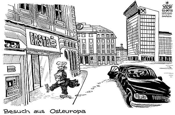  
Oliver Schopf, editorial cartoons from Austria, cartoonist from Austria, Austrian illustrations, illustrator from Austria, editorial cartoon
Europe austria  economy finances 2011: bank eastern europe bailout vulture rest bank bank austria unicredit raiffeisen

