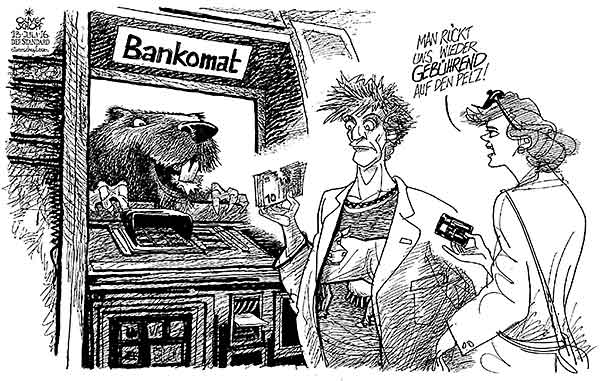 Oliver Schopf, politischer Karikaturist aus Österreich, politische Karikaturen aus Österreich, Karikatur Cartoon Illustrationen Politik Politiker Österreich 2016 : BUNDESPRÄSIDENTENWAHL 2016 BANKOMAT GEBÜHREN BANKEN GELD ABHEBEN GELDAUTOMAT ZAHLEN NAGEN NAGETIER PELZ KNABBERN 




