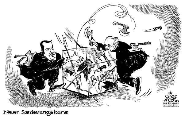 Oliver Schopf, politischer Karikaturist aus Österreich, politische Karikaturen aus Österreich, Karikatur, Illustrationen Politik Politiker Österreich 2010: budget josef proell hundstorfer pensionen hackln 







 
  