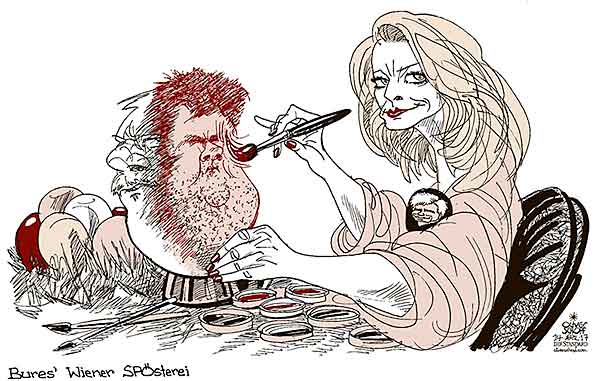 Oliver Schopf, politischer Karikaturist aus Österreich, politische Karikaturen aus Österreich, Karikatur Cartoon Illustrationen Politik Politiker Österreich 2017  WIEN SPÖ HÄUPL NACHFOLGE MICHAEL LUDWIG DORIS BURES OSTERN OSTEREIER MALEN FÄRBEN FAYMANN

 
