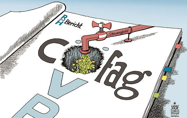 Oliver Schopf, politischer Karikaturist aus Österreich, politische Karikaturen aus Österreich, Karikatur Cartoon Illustrationen Politik Politiker Österreich 2022: COFAG COVID-19 FINANZIERUNGSAGENTUR RECHNUNGSHOFBERICHT STEUERGELD BEZÜGE BERATERHONORARE LOCH ÖVP TÜRKIS KURZ BLÜMEL

    