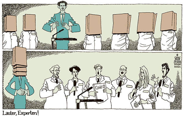 Oliver Schopf, politischer Karikaturist aus Österreich, politische Karikaturen aus Österreich, Karikatur Cartoon Illustrationen Politik Politiker Österreich 2020  : CORONAVIRUS KRISE SARS-CoV-2 COVID-19 VIROLOGEN EXPERTEN WISSENSCHAFTER BRIEFING PRESSEKONFERENZ REGIERUNG SEBASTIAN KURZ BUNDESKANZLER VERSTECKEN UNSICHTBAR




