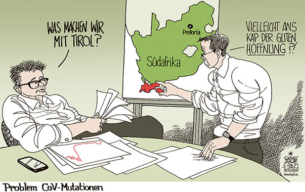  Oliver Schopf, politischer Karikaturist aus Österreich, politische Karikaturen aus Österreich, Karikatur Cartoon Illustrationen Politik Politiker Österreich 2021: CORONVIRUS KRISE SARS-CoV-2 COVID-19 LOCKDOWN LOCKERUNGEN 8. FEBRUAR ÖFFNUNG SCHULE HANDEL KALENDER ADVENTKALENDER KATZENTÜRL ROLLLADEN 
