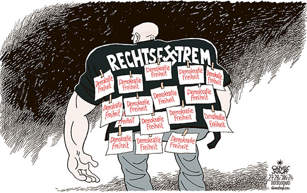 Oliver Schopf, politischer Karikaturist aus Österreich, politische Karikaturen aus Österreich, Karikatur Cartoon Illustrationen Politik Politiker Österreich 2024: RECHTSEXTREMISMUS FPÖ RECHTSEXTREM NAZI SKINHEAD DEMO DEMONSTRATION DEMOKRATIE FREIHEIT WIDERSTAND 




















