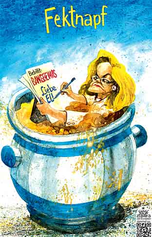  Oliver Schopf, politischer Karikaturist aus Österreich, politische Karikaturen, Illustrationen Archiv politische Karikatur Österreich Wirtschaft  und Finanzen 2013 FEKTER MARIA MITZI FINANZMINISTERIN BANKGEHEIMNIS BRIEF SCHREIBEN EU BRUESSEL FETTNAPF FETTNAEPCHEN 





