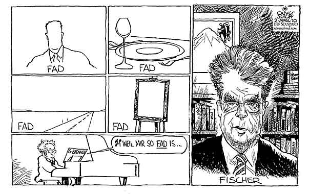 Oliver Schopf, politischer Karikaturist aus Österreich, politische Karikaturen aus Österreich, Karikatur, Illustrationen Politik Politiker Österreich 2010: bundespraesidentenwahl heinz fischer fad gerhard bronner