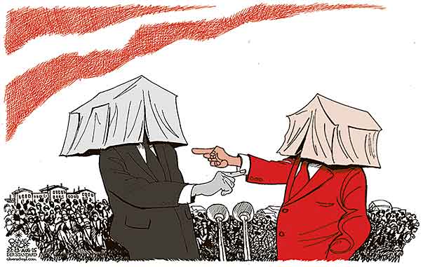 Oliver Schopf, politischer Karikaturist aus Österreich, politische Karikaturen aus Österreich, Karikatur Cartoon Illustrationen Politik Politiker Österreich 2015 REGIERUNG KOALITION SPOE OEVP FLUECHTLINGE FLUECHTLINGSPOLITIK EINWANDERUNG ASYL TRAISKIRCHEN LAGER ZELTE FLUCHT 


