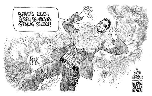  Oliver Schopf, politischer Karikaturist aus Österreich, politische Karikaturen, Illustrationen Archiv politische Karikatur Österreich: Parteien FPÖ 2013 FPOE FPK STRACHE HC DOERFLER DOBERNIG ANTON FEINSTAUB LUFT ATMEN


